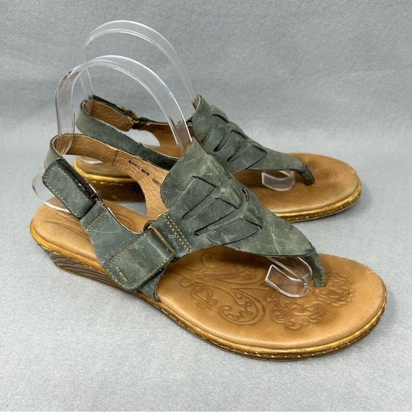 Born Karis D60504 Blue Leather Thong Wedge Sandals Women's US Size 9 - Picture 2 of 12